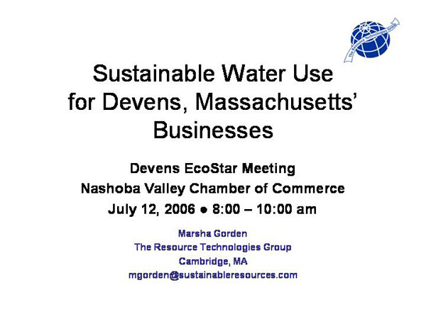 Sustainable Water Use for Devens, Massachusetts Businesses